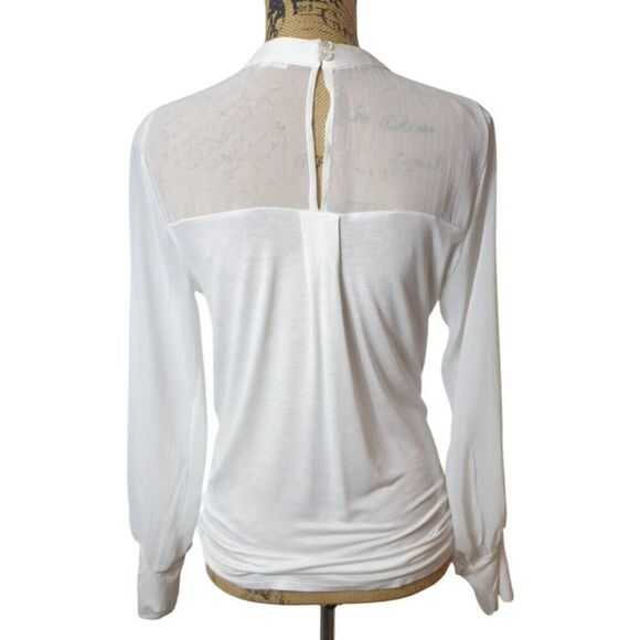 Maurices Womens Chiffon Blouse M White Keyhole Neck Sheer Office Chic Elegant - Picture 4 of 7